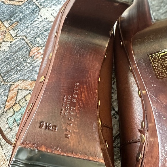 Ralph Lauren Purple Label Brown Mules with Gold Studs - Picture 8 of 9